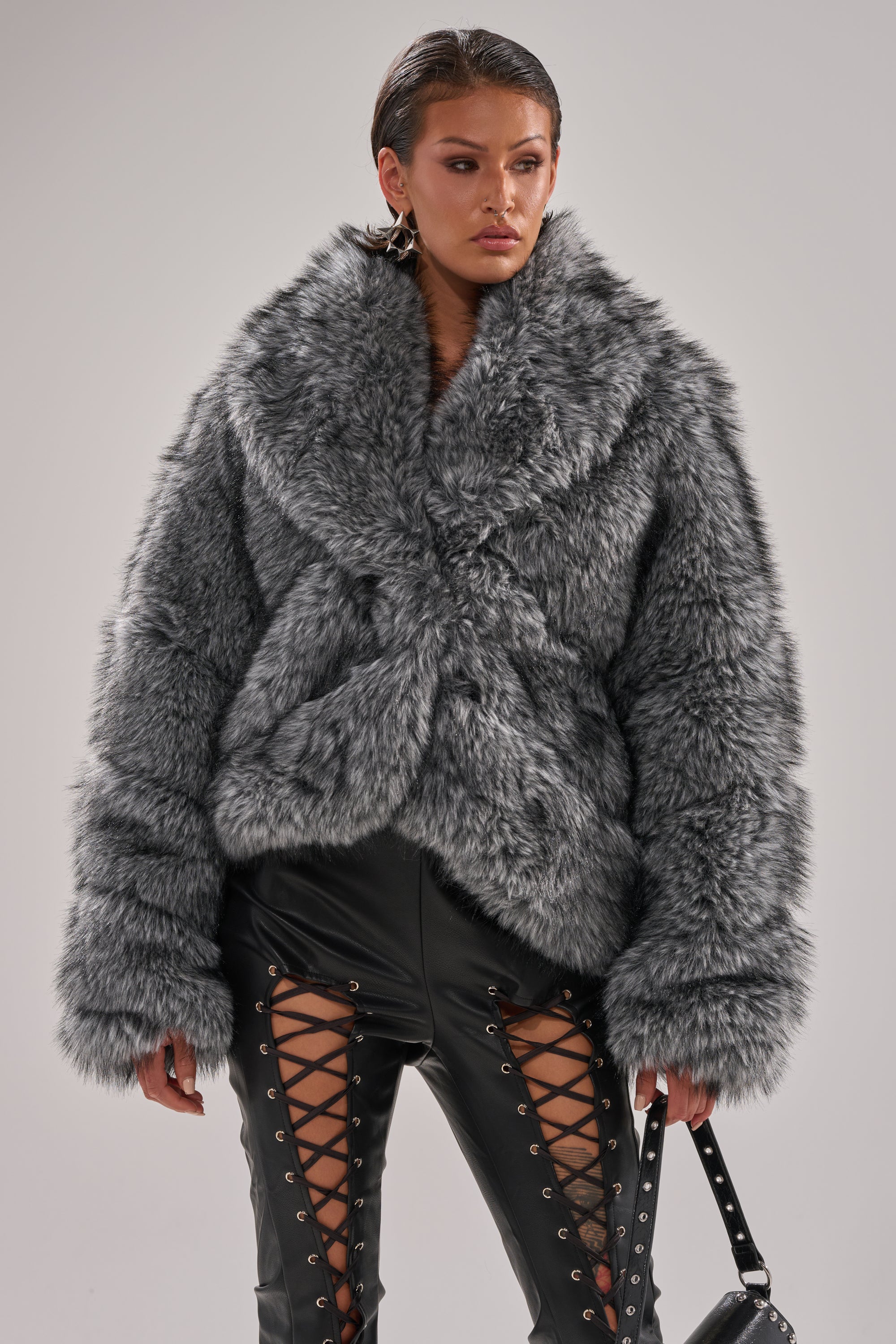 ELIXIR PANELED FAUX FUR IN GREY