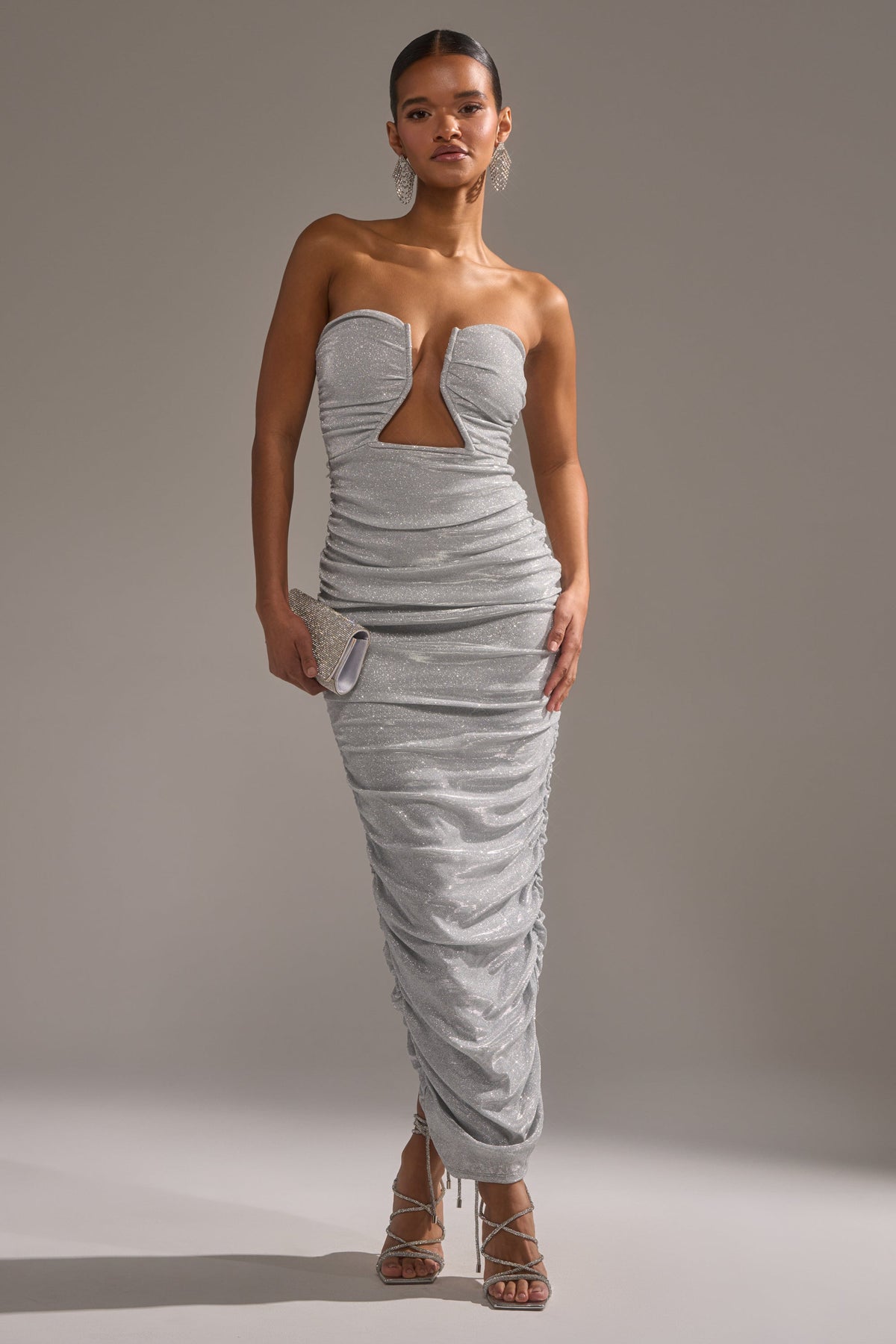CANT GET ENOUGH SLINKY RUCHED MAXI DRESS