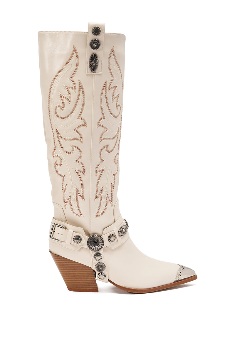 AZALEA WANG GERVASE BONE PU SILVER HARDWARE WESTERN BOOT