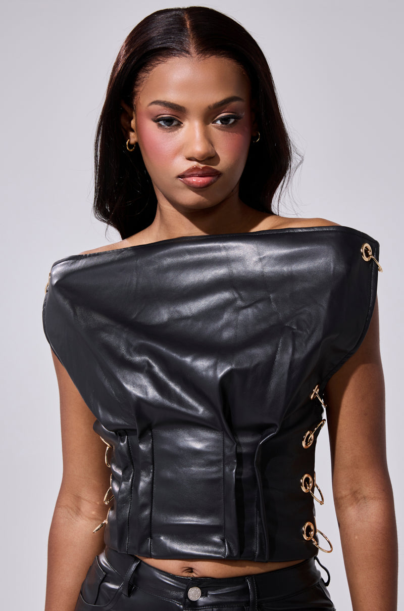 BEGGING ME TO LEAVE FAUX LEATHER BLOUSE WITH GROMMETS