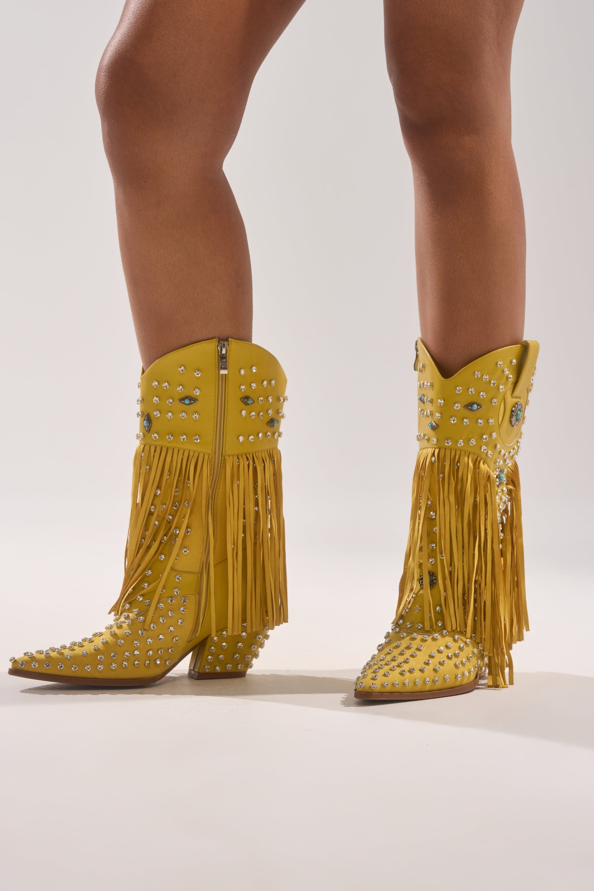 AZALEA WANG GREYSON YELLOW RHINESTONE EMBELLISHED WESTERN BOOTIE