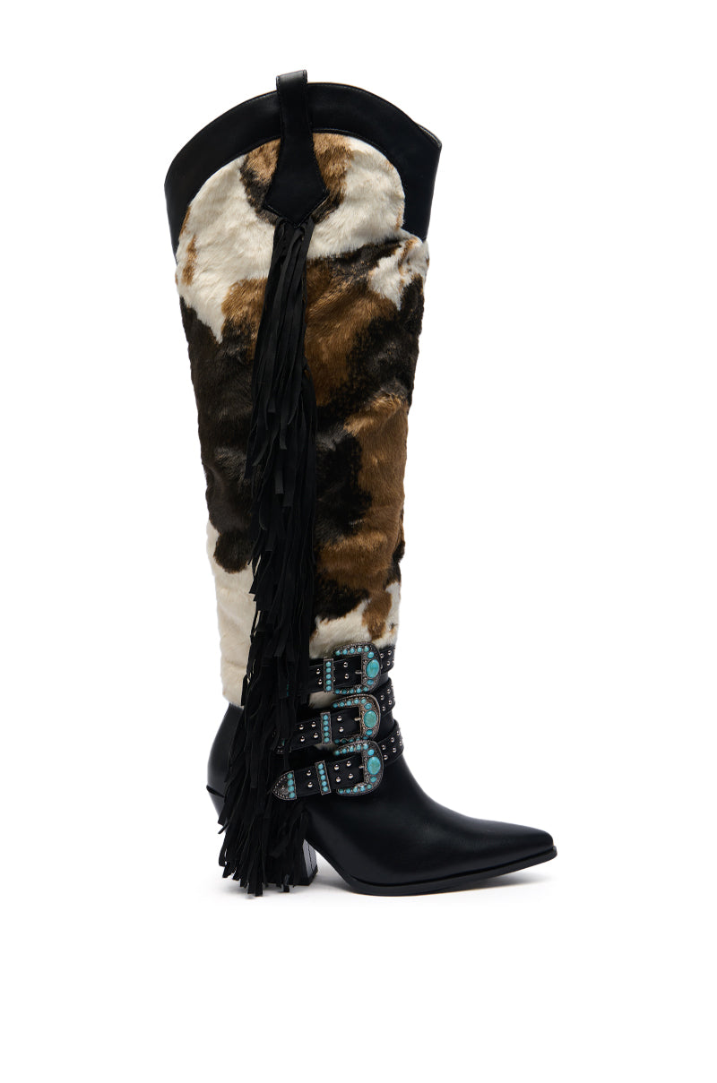AZALEA WANG GWAYNE BLACK MULTI COW WESTERN BOOT