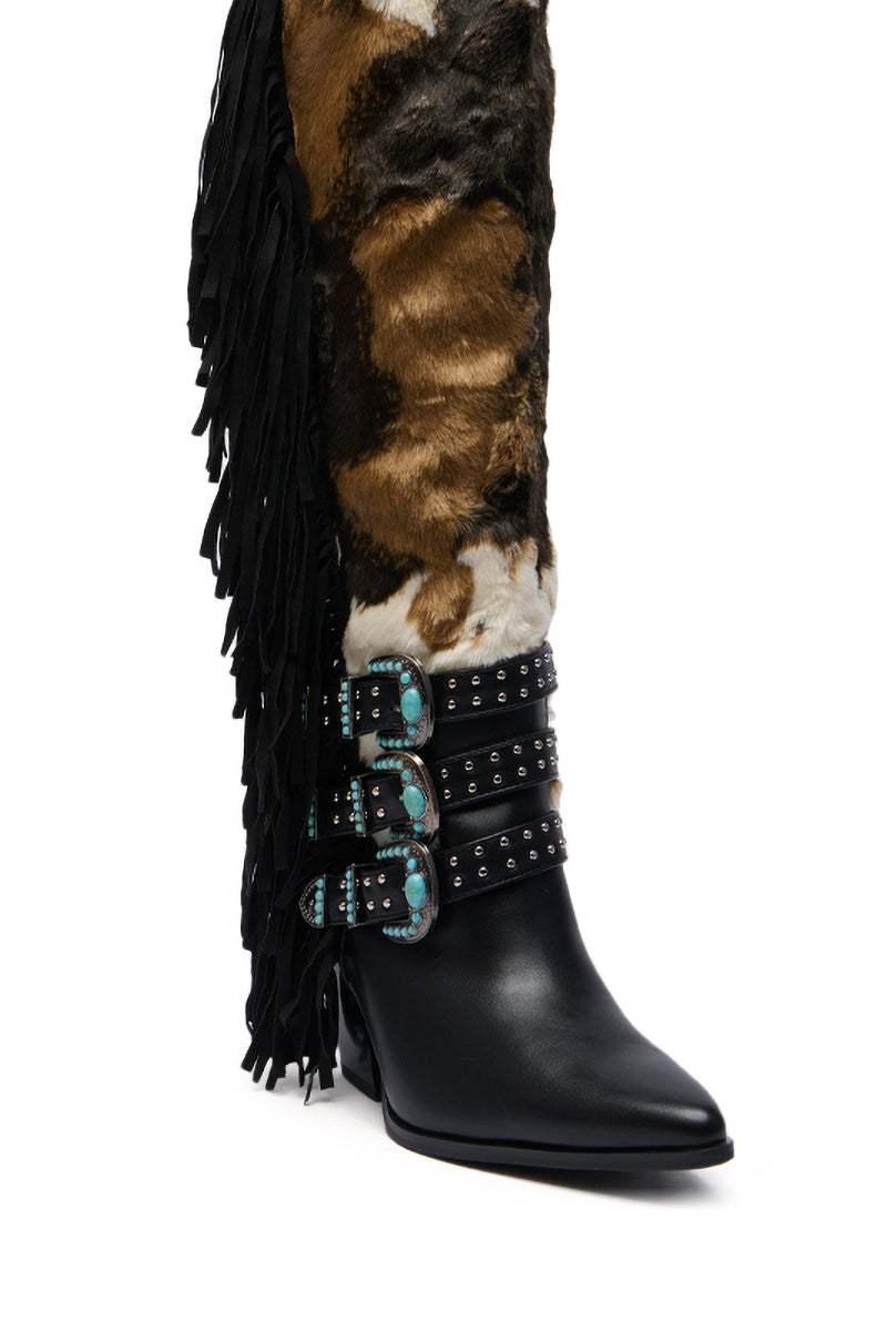 AZALEA WANG GWAYNE BLACK MULTI COW WESTERN BOOT