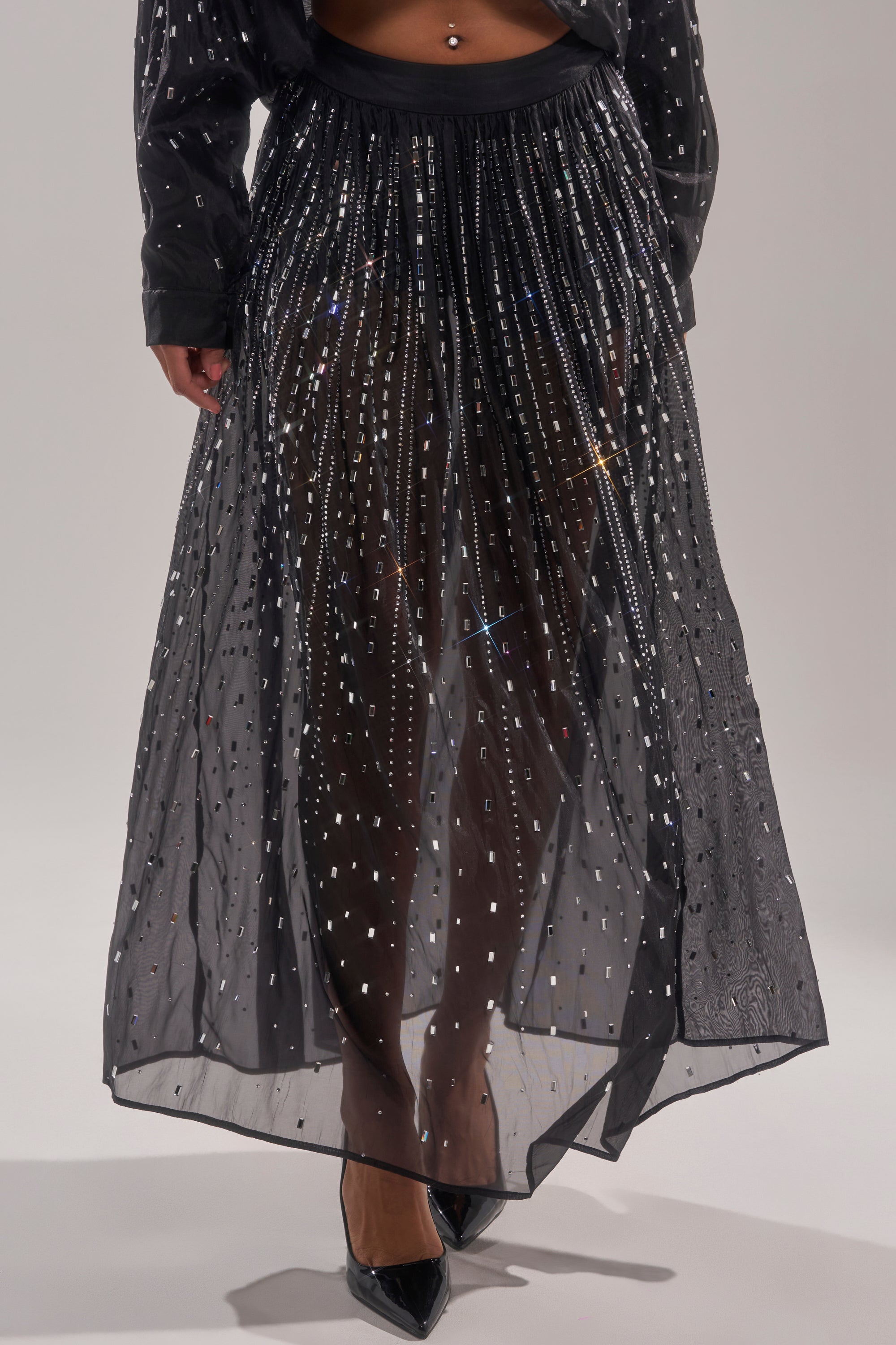 DANCING QUEEN RHINESTONE MESH MAXI SKIRT