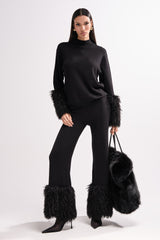 COZY VIBES SWEATER PANT WITH FUR CUFF IN BLACK