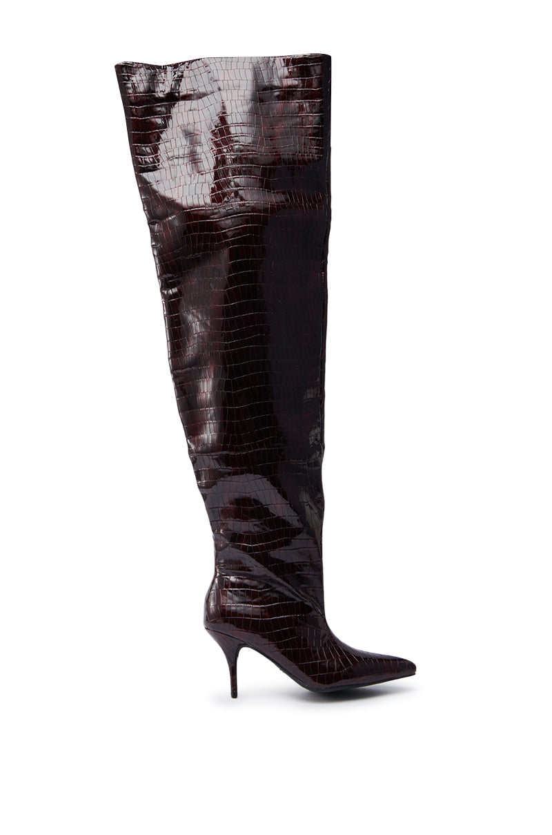 AZALEA WANG HALINA BURGUNDY CROC STILETTO BOOT