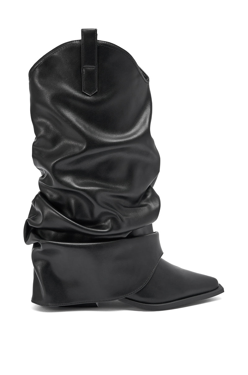 AZALEA WANG HAWKSTON BLACK PU RUCHED WESTERN BOOTIE
