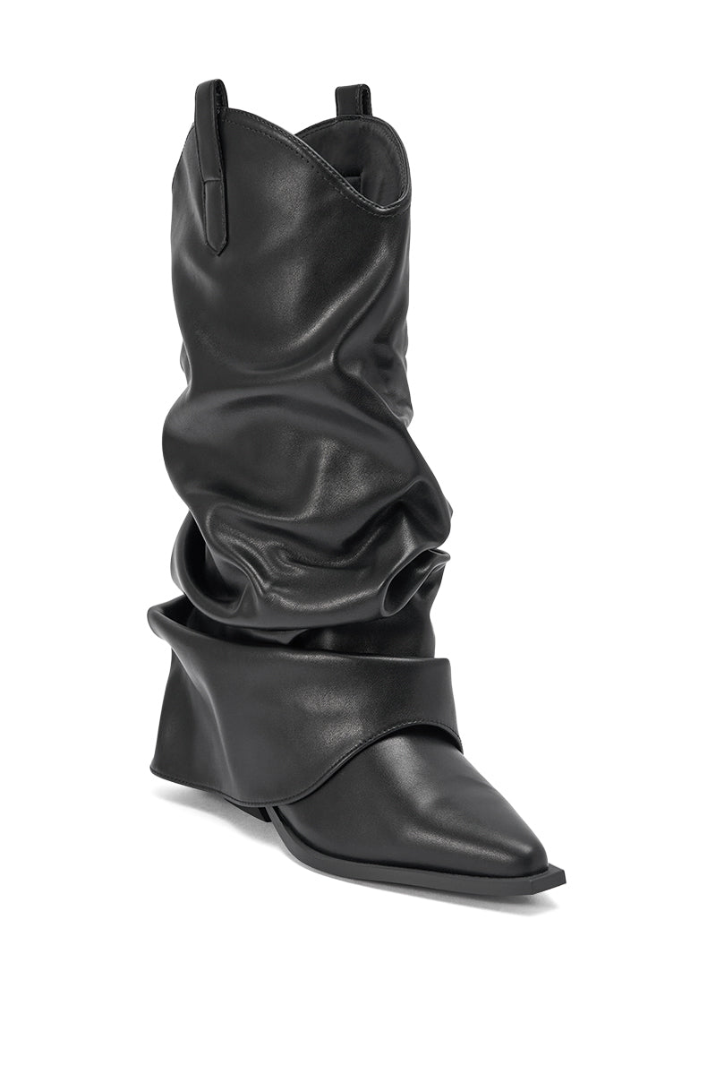 AZALEA WANG HAWKSTON BLACK PU RUCHED WESTERN BOOTIE