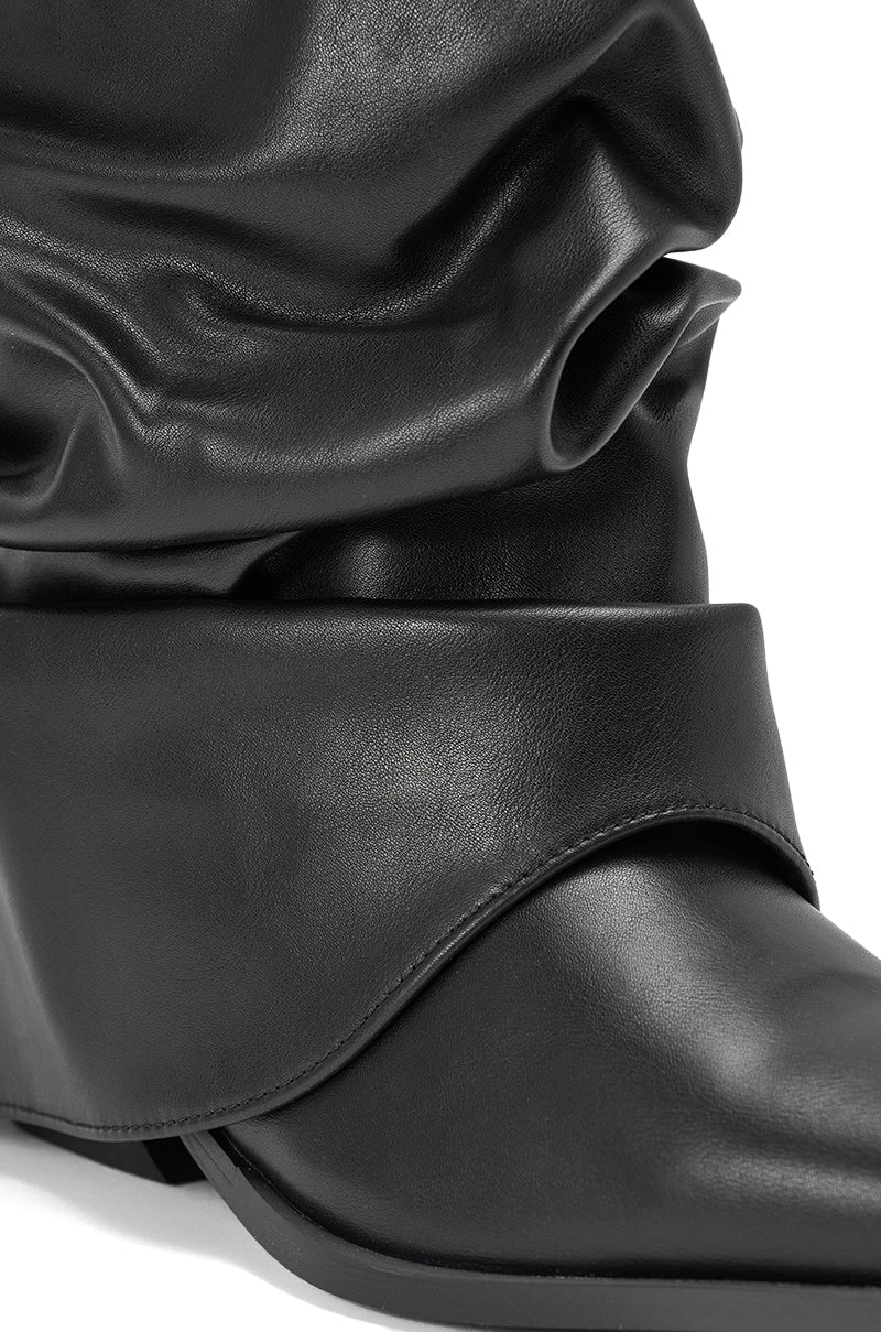 AZALEA WANG HAWKSTON BLACK PU RUCHED WESTERN BOOTIE