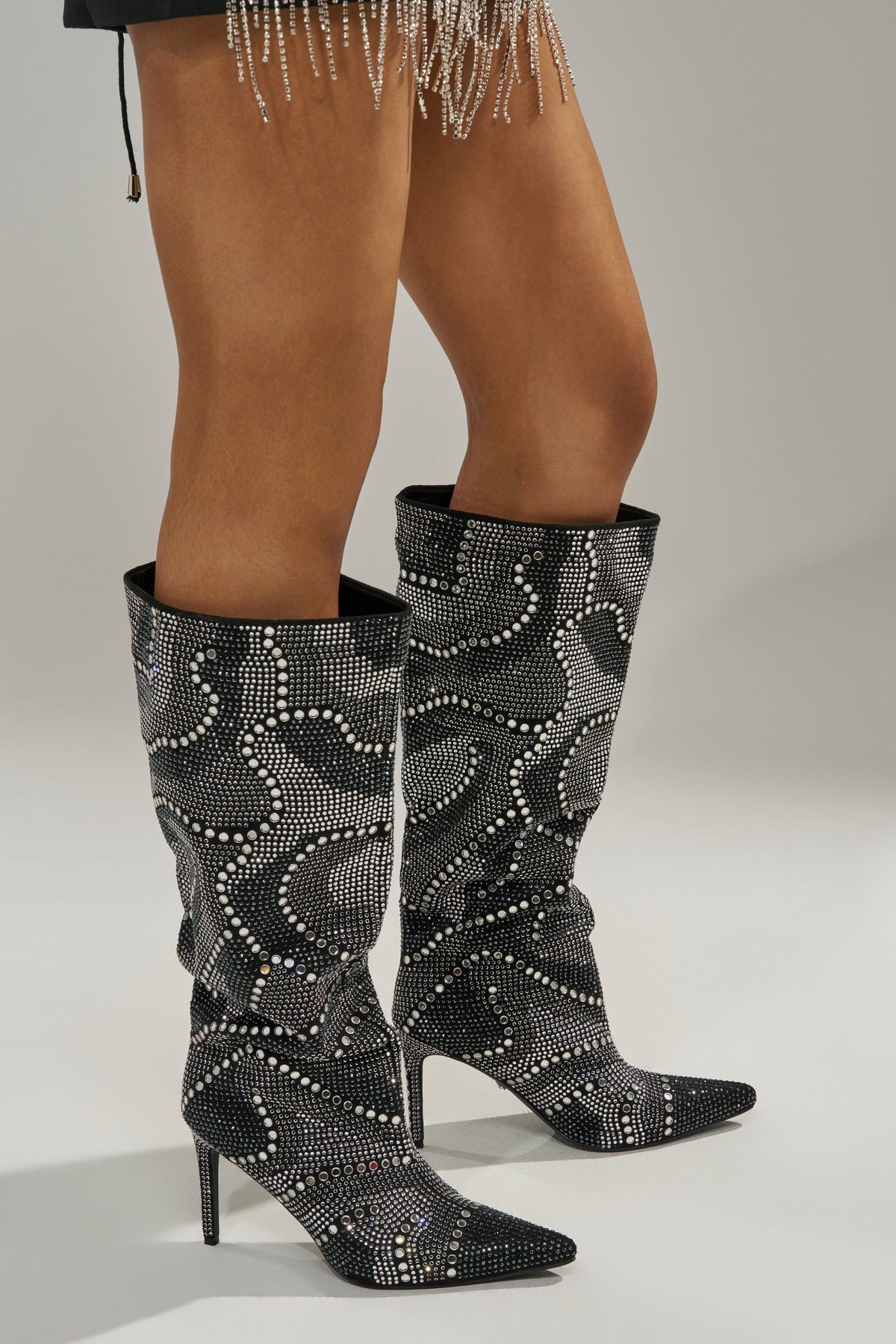 AZALEA WANG ISILDA BLACK MULTI SEQUIN STILETTO BOOT