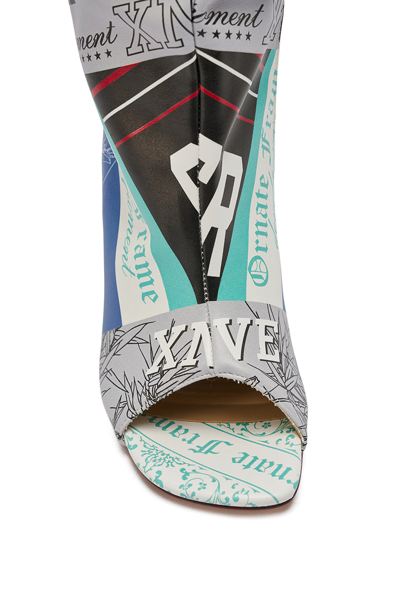 AZALEA WANG JALISA MULTI NOVELTY PRINTED OPEN TOE BOOT