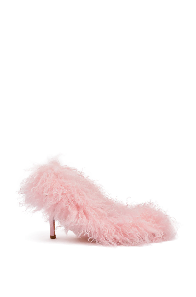 AZALEA WANG JAMEEKA PINK FUR STILETTO PUMP