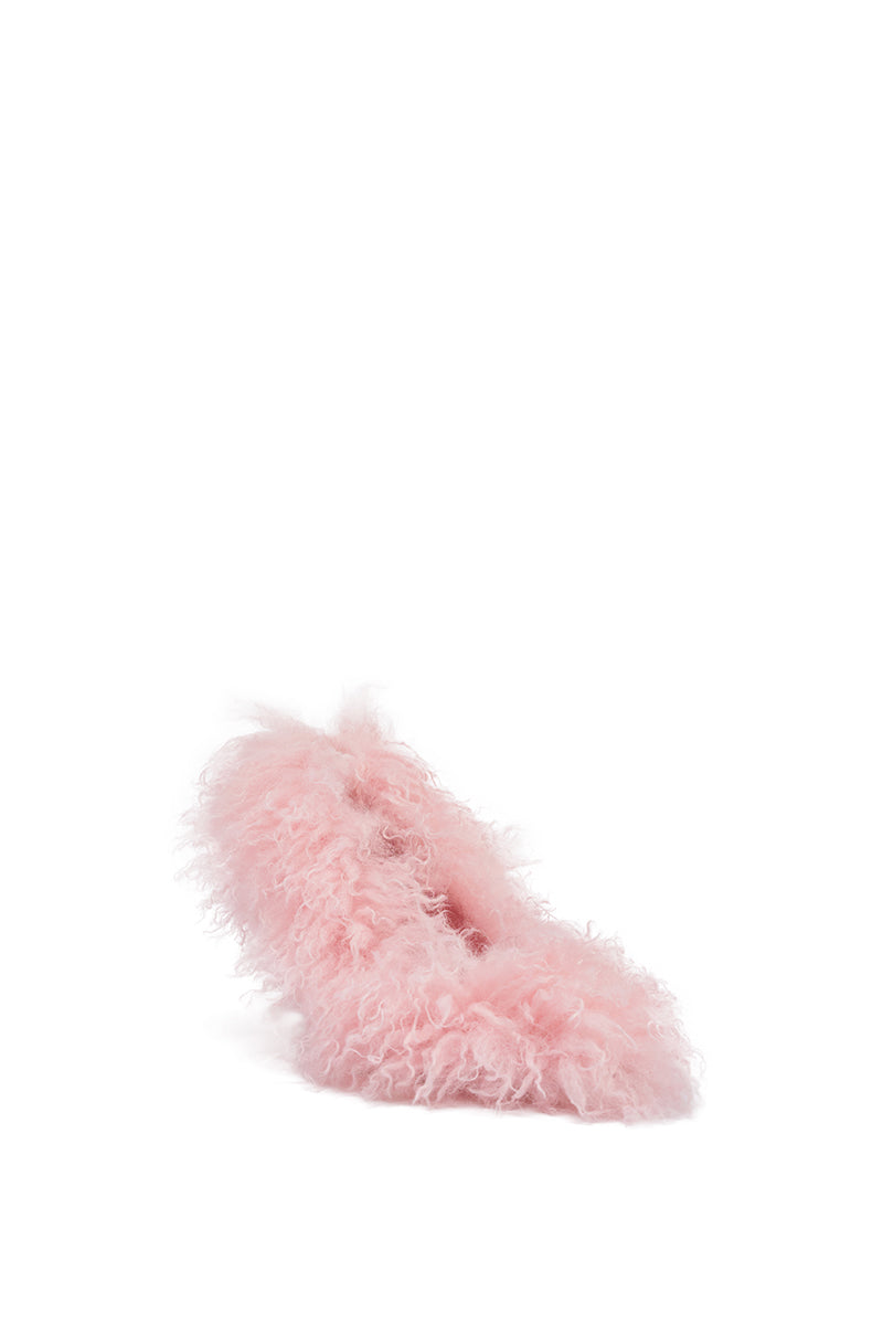 AZALEA WANG JAMEEKA PINK FUR STILETTO PUMP