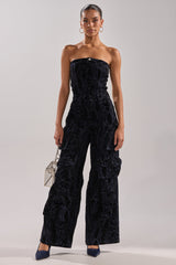 CAUGHT YOUR EYE VELVET DENIM JUMPSUIT IN SNAKEPRINT