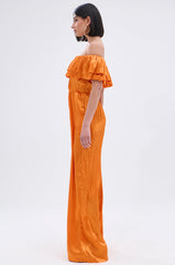 BYE BYE WINTER BLUES OFF THE SHOULDER SATIN JUMPSUIT