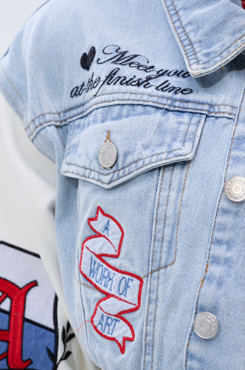OFF CAMPUS DENIM CROP BOMBER