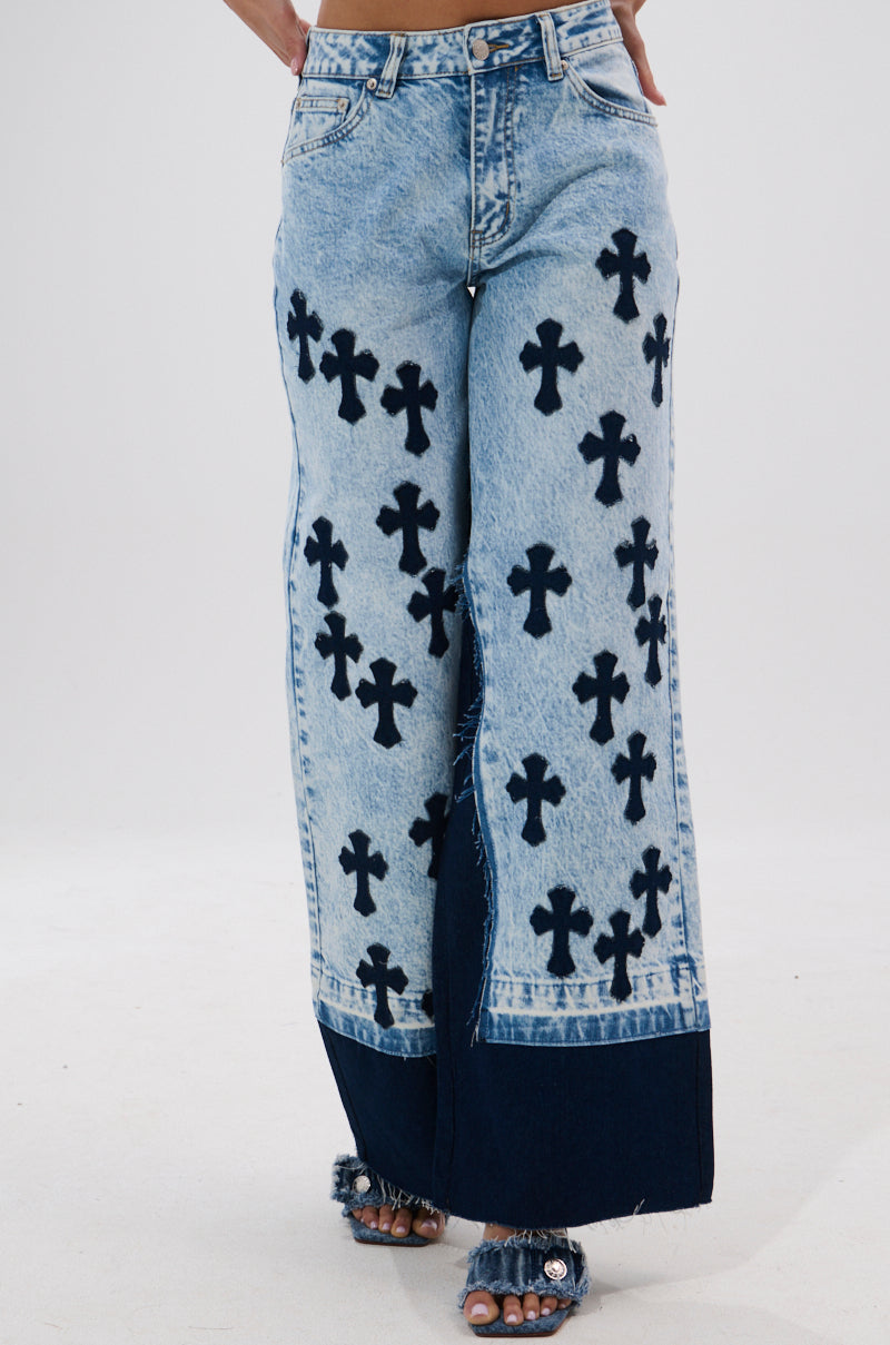 CROSSED OUT WIDE LEG DENIM