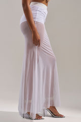 DANCING QUEEN MESH MAXI SKIRT IN WHITE