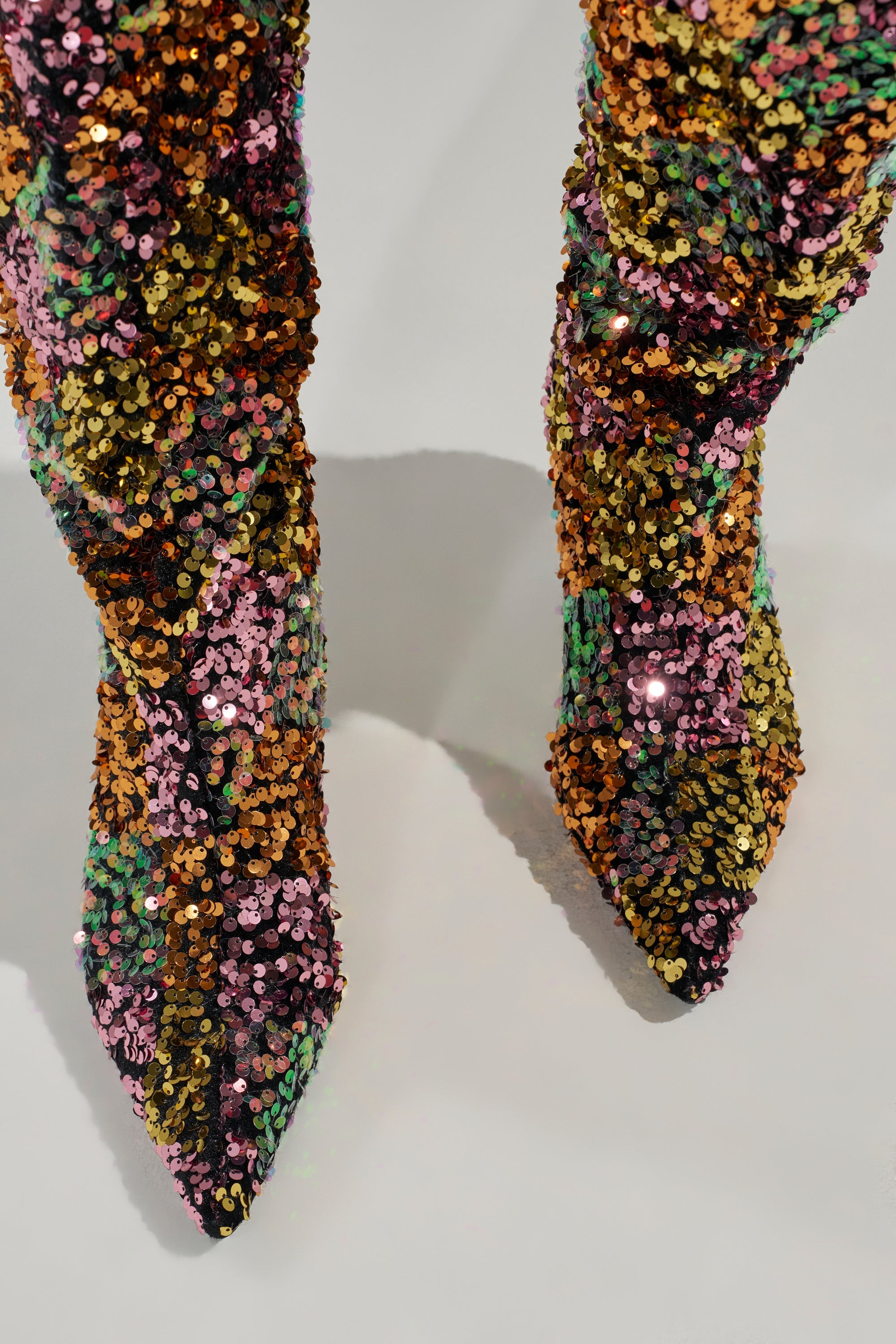 AZALEA WANG JIMENA MULTI GOLD SEQUIN KNEE HIGH STILETTO BOOT