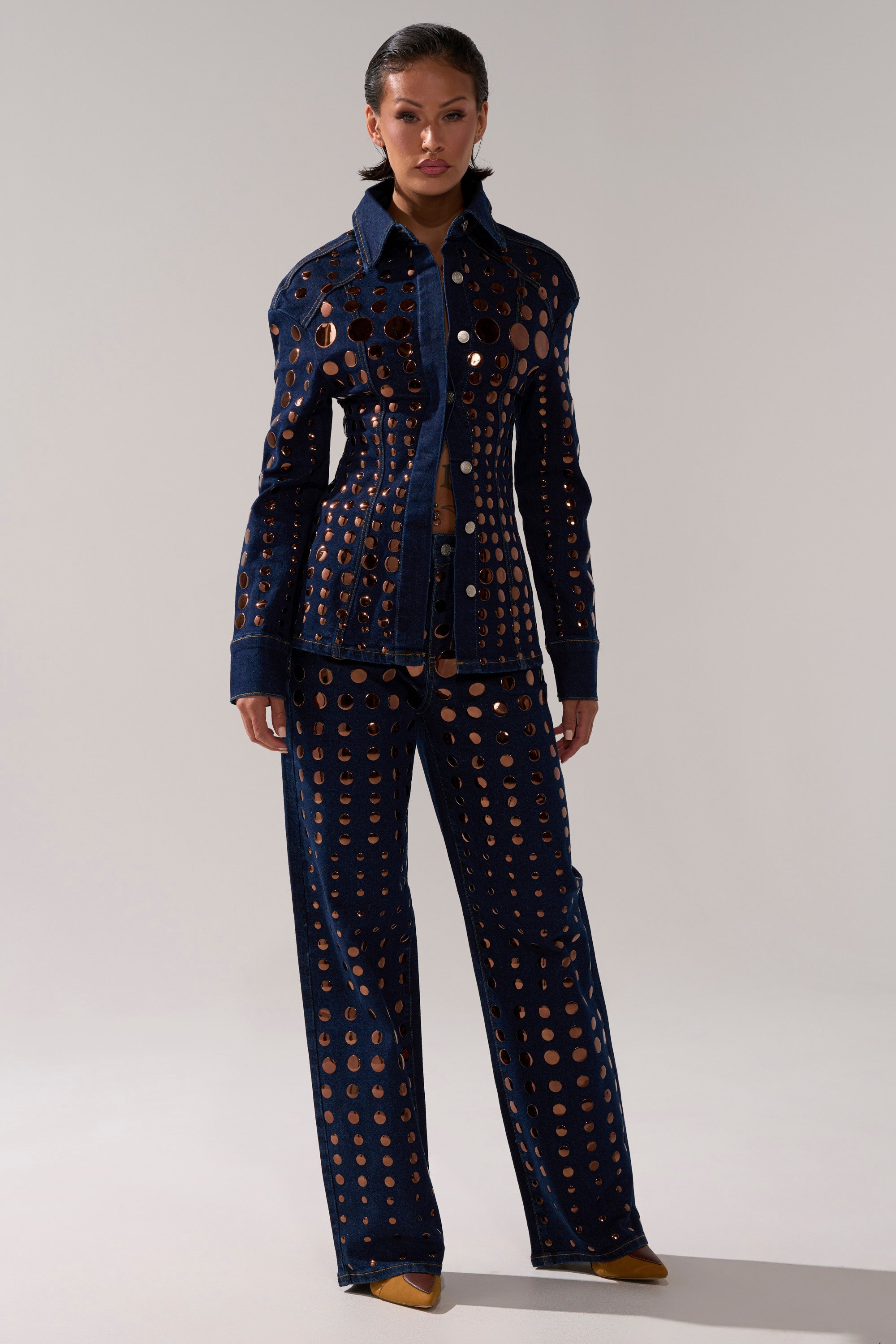 DISCO BABE DENIM BUTTON DOWN