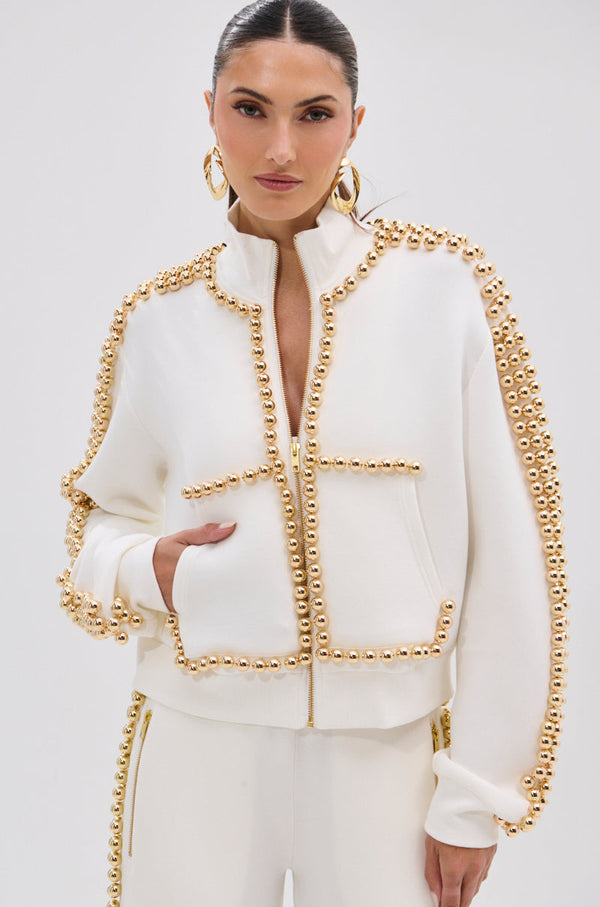 BALLS TO THE WALL ZIP UP SWEATSHIRT IN WHITE