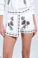 EMBROIDERED FLOWER LINEN SKORT