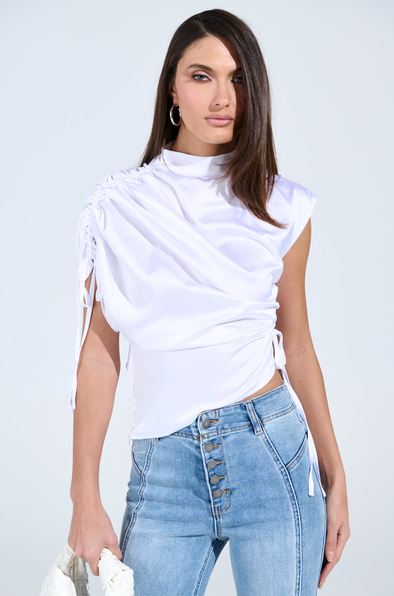 EXQUISITE ASYMMETRICAL SATIN BLOUSE TOP