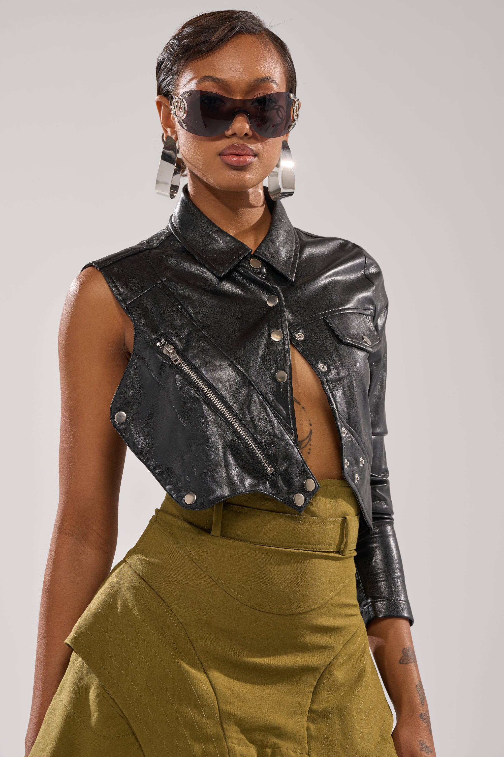 ALL FOR ME FAUX LEATHER BLOUSE