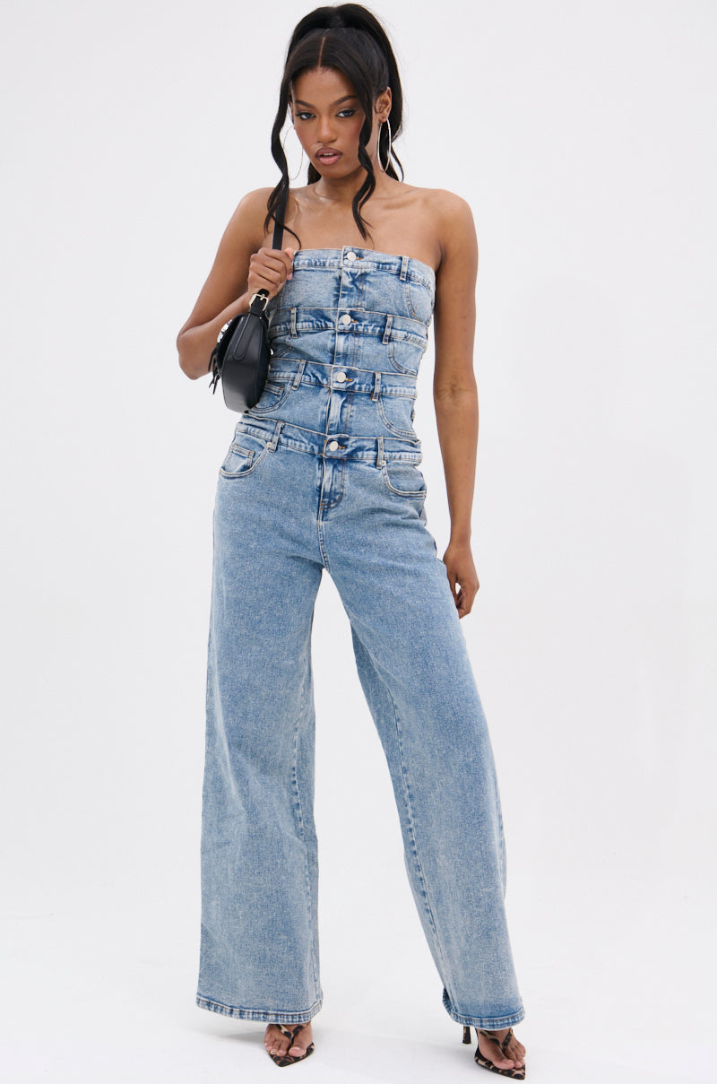 DENIM DENIM DENIM LAYERED JUMPSUIT