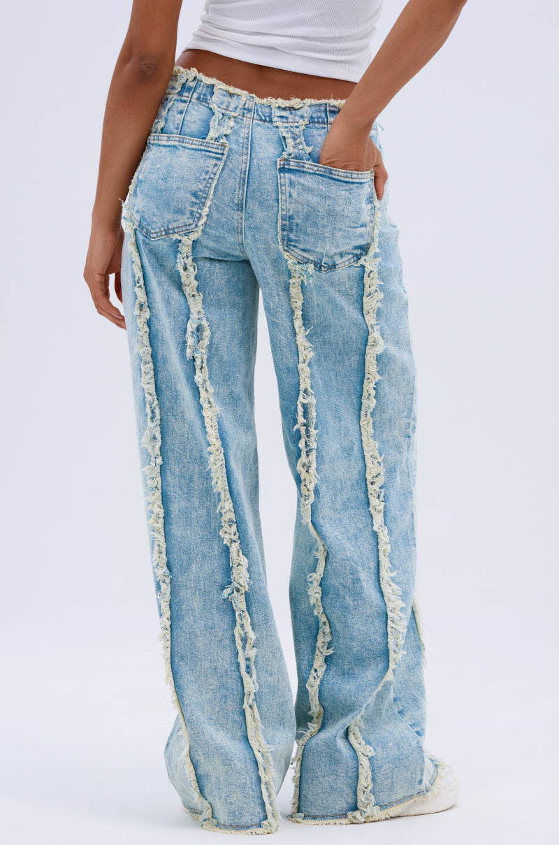 EILEEN DISTRESSED LACE UP WIDE LEG JEAN