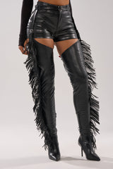 AZALEA WANG KATRICE BLACK STILETTO WESTERN FRINGE CHAP BOOT