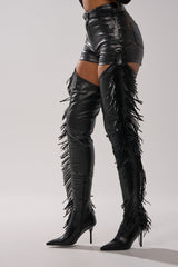 AZALEA WANG KATRICE BLACK STILETTO WESTERN FRINGE CHAP BOOT