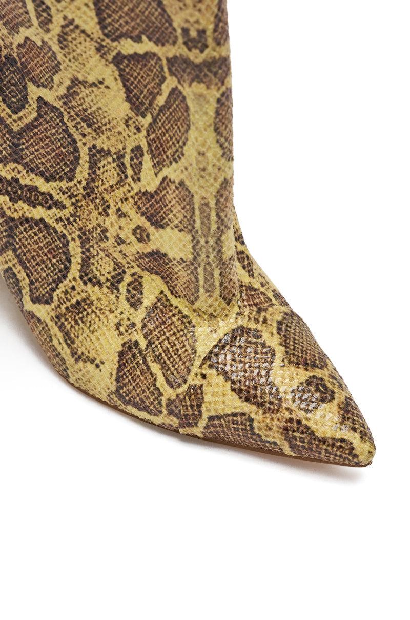 AZALEA WANG KENYA YELLOW SNAKE PRINT KNEE HIGH WEDGE BOOT