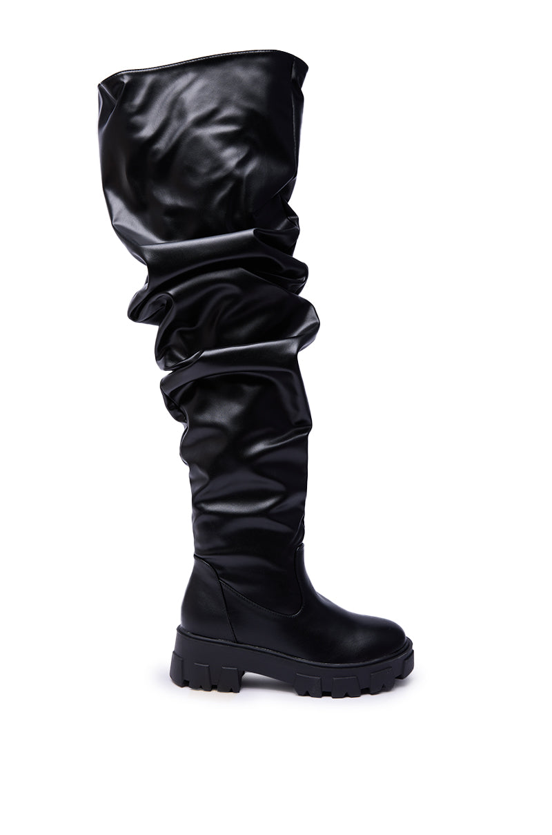 AZALEA WANG KIPLING BLACK RUCHED UP FLAT BOOT