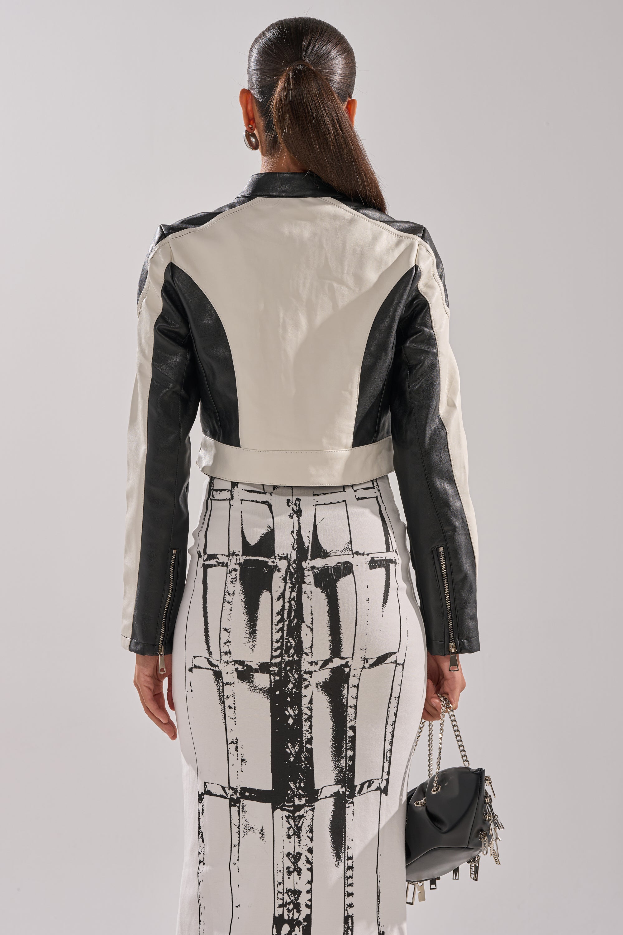 BETTER LUCK CROPPED MOTO IN BLACK WHITE