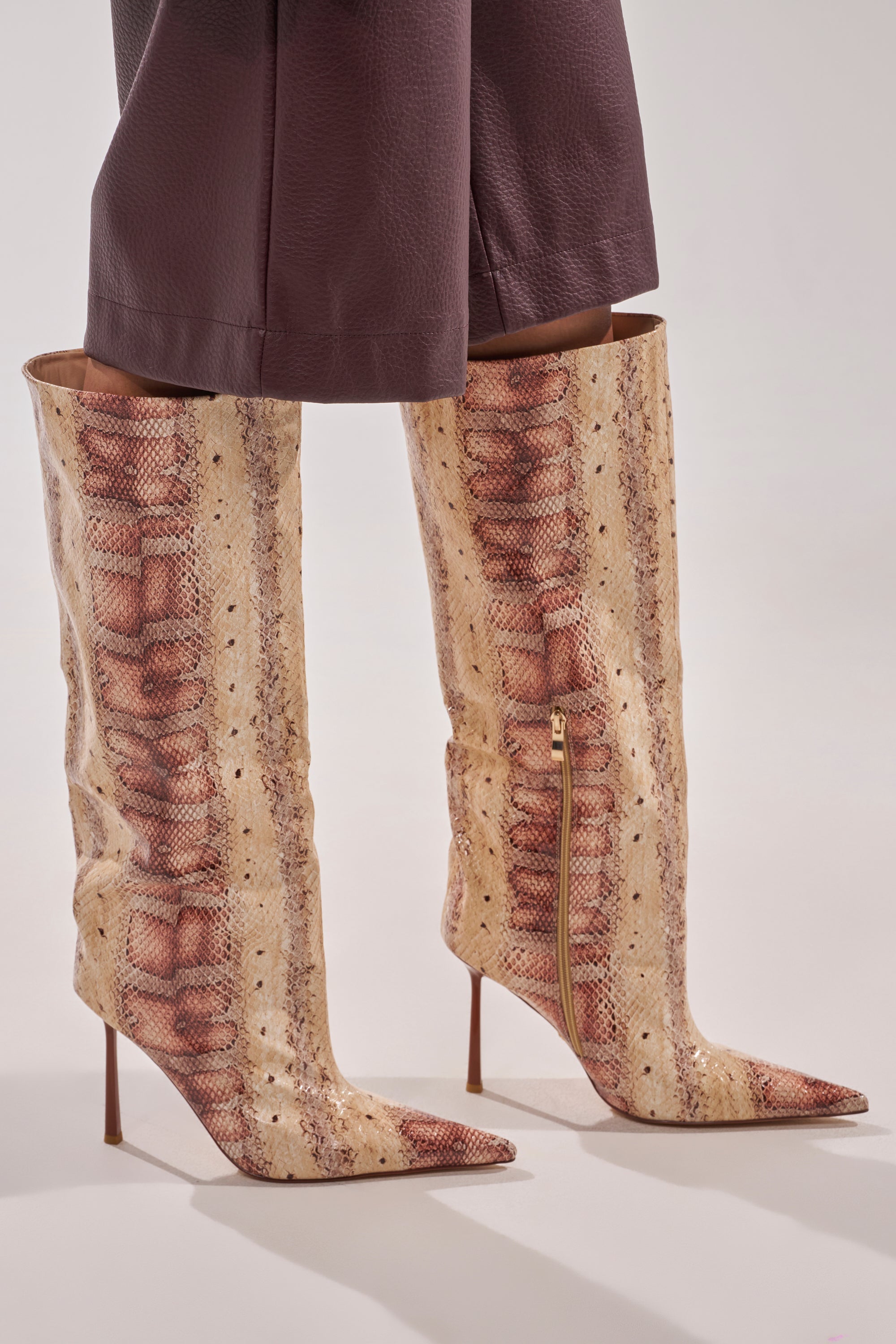 AZALEA WANG MADEYE NUDE SNAKE STILETTO BOOT