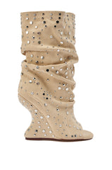 AZALEA WANG NAOMANI FAUX SUEDE BEIGE STUDDED OPEN TOE HEEL