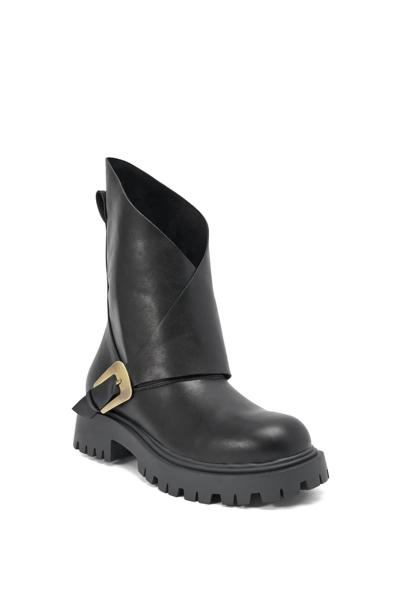 AZALEA WANG PHRIXUS BLACK CHUNKY SHORT SHAFT PU BOOT