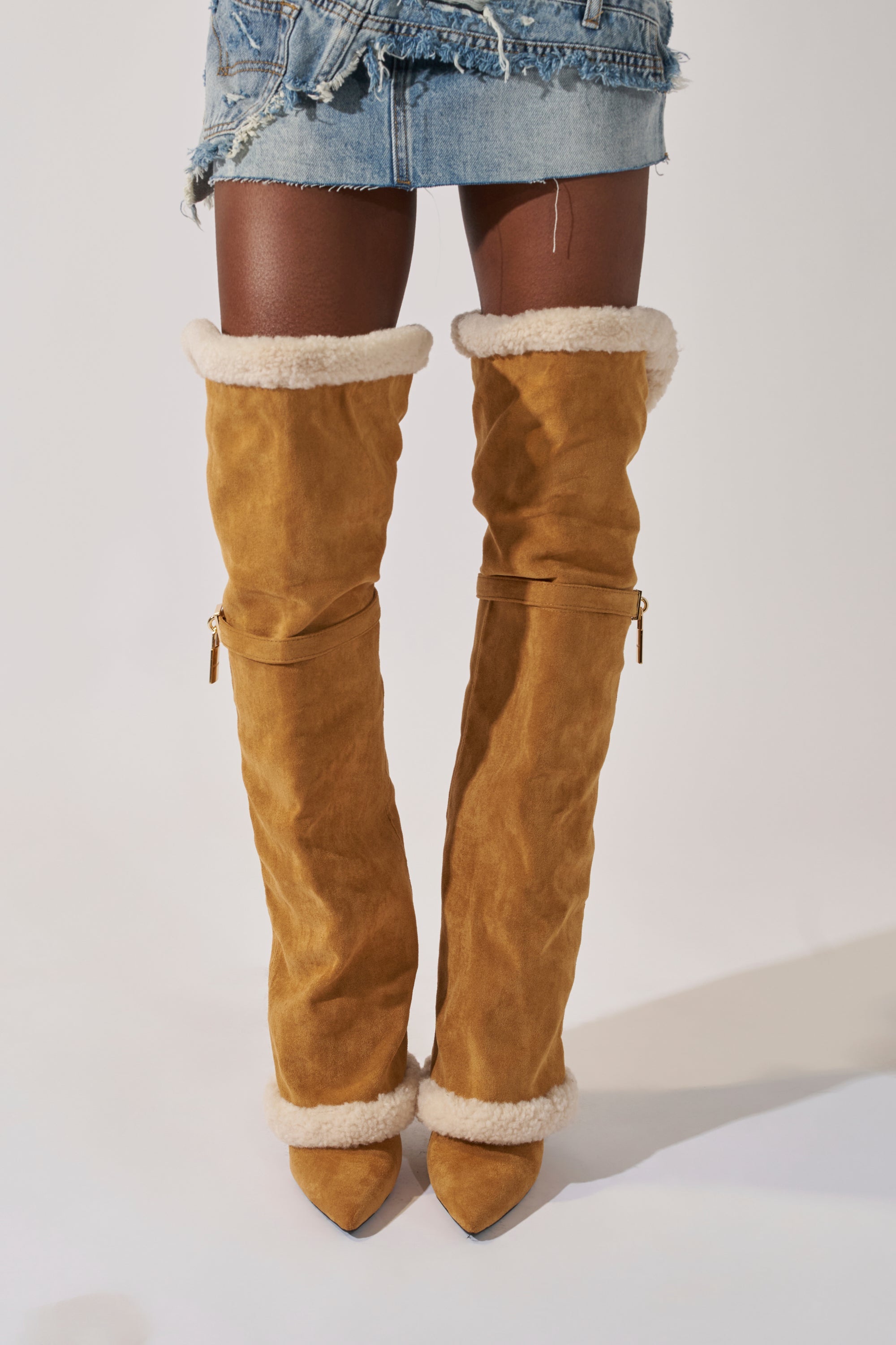 AZALEA WANG RACHANA TAN SHERPA STILETTO BOOT