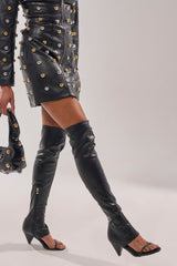 AZALEA WANG RAGNAR BLACK CHUNKY STRETCH PU OVER THE KNEE BOOT