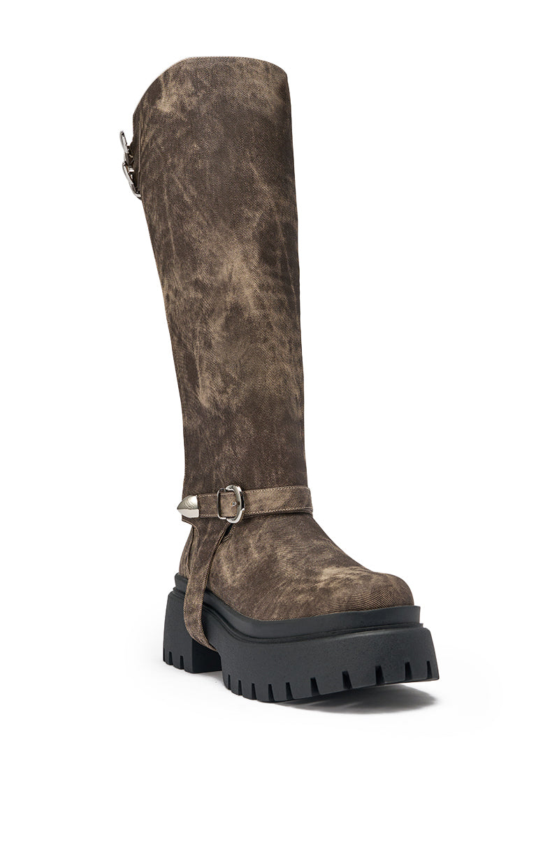 AZALEA WANG RAMPAGE BROWN DISTRESSED TWO PIECE COMBAT BOOT