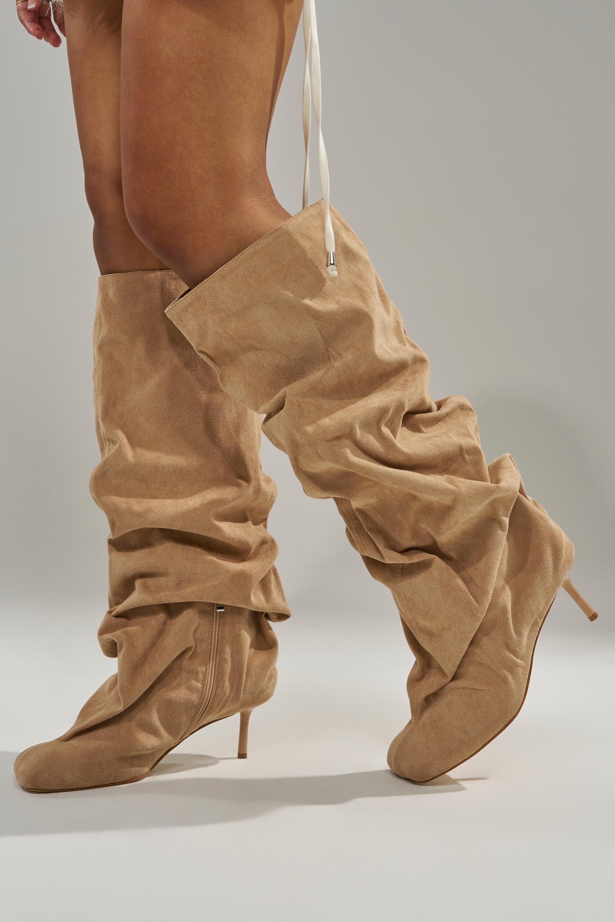 AZALEA WANG RANDALL NUDE RUCHED SUEDE BOOT