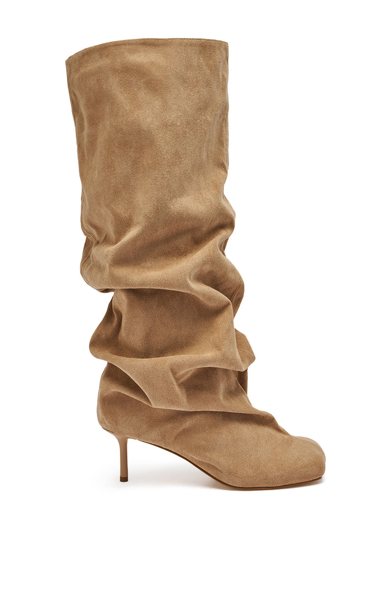 AZALEA WANG RANDALL NUDE RUCHED SUEDE BOOT