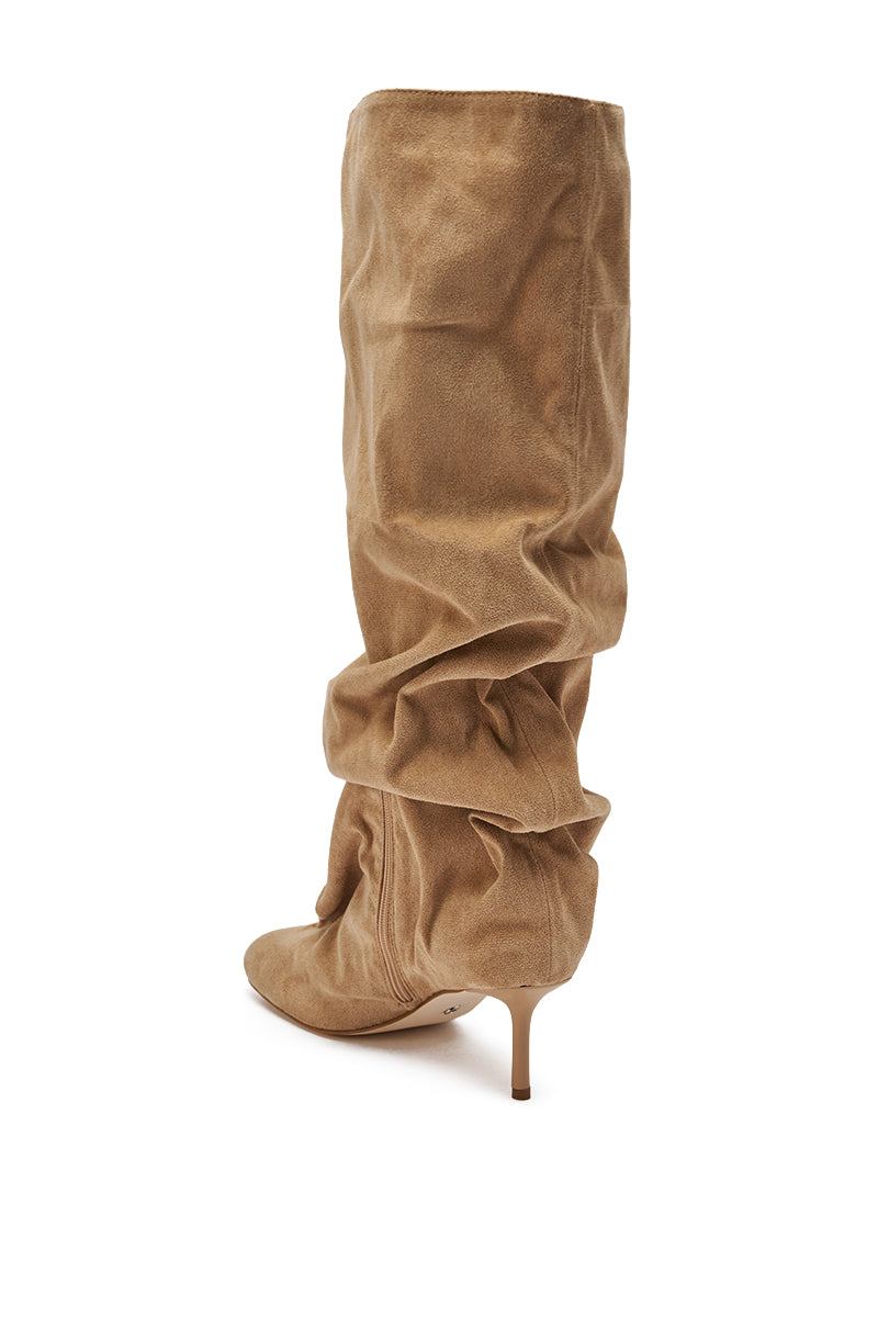 AZALEA WANG RANDALL NUDE RUCHED SUEDE BOOT