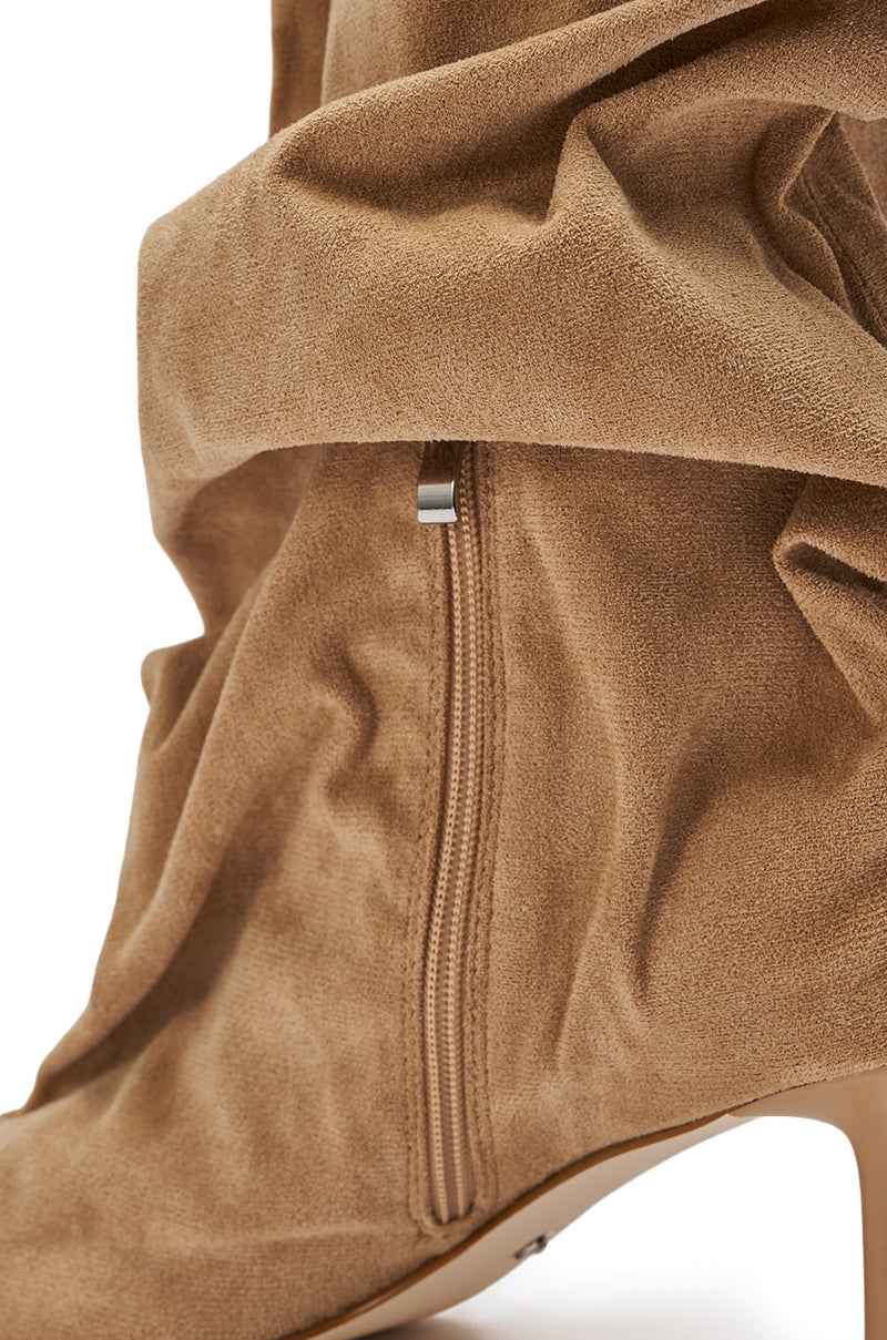 AZALEA WANG RANDALL NUDE RUCHED SUEDE BOOT