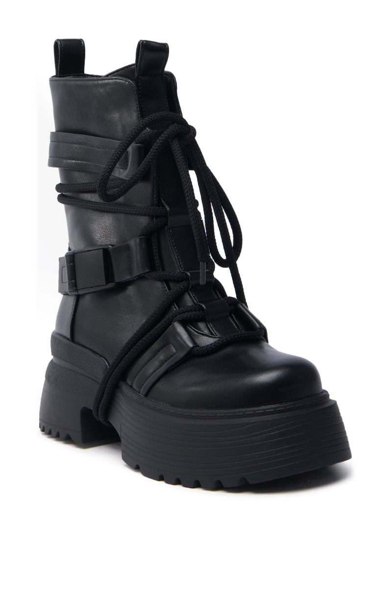 AZALEA WANG ROISIN BLACK COMBAT BOOTIE