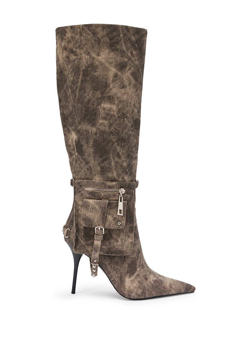 AZALEA WANG RONDEL BROWN MULTI DISTRESSED STILETTO BOOT