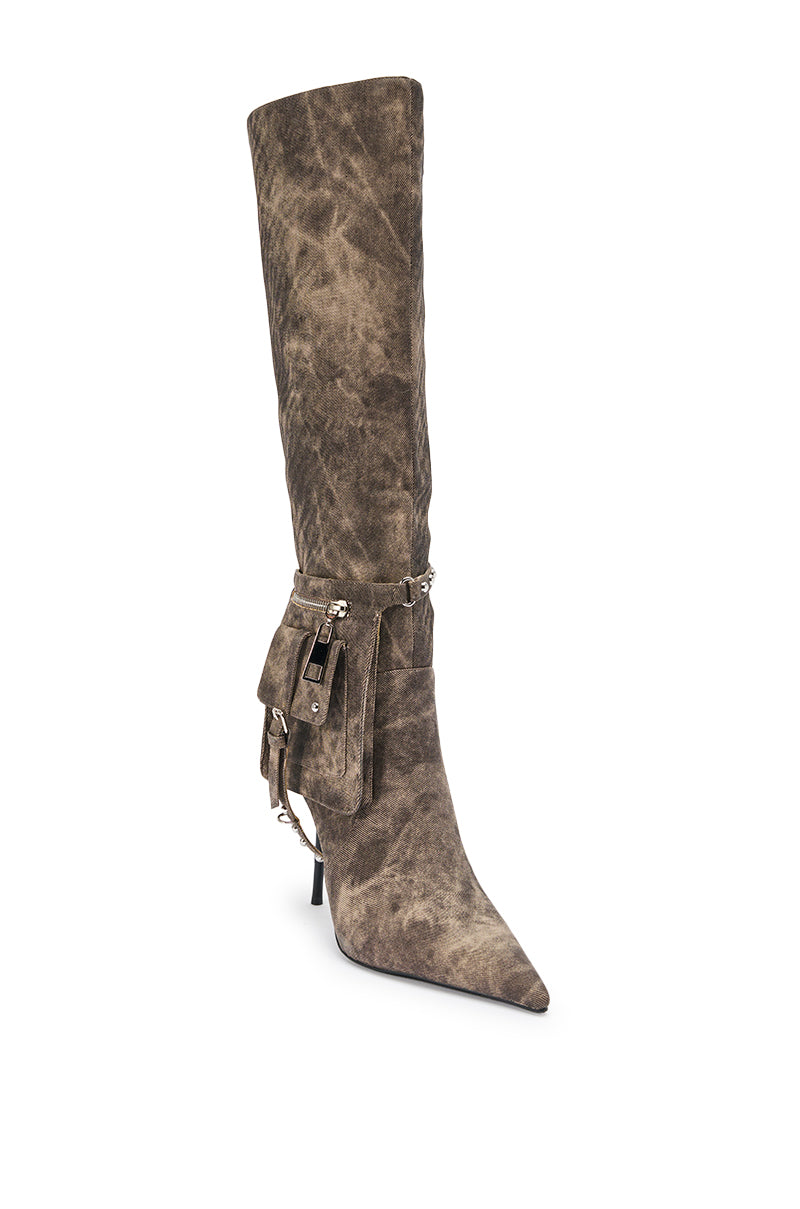 AZALEA WANG RONDEL BROWN MULTI DISTRESSED STILETTO BOOT
