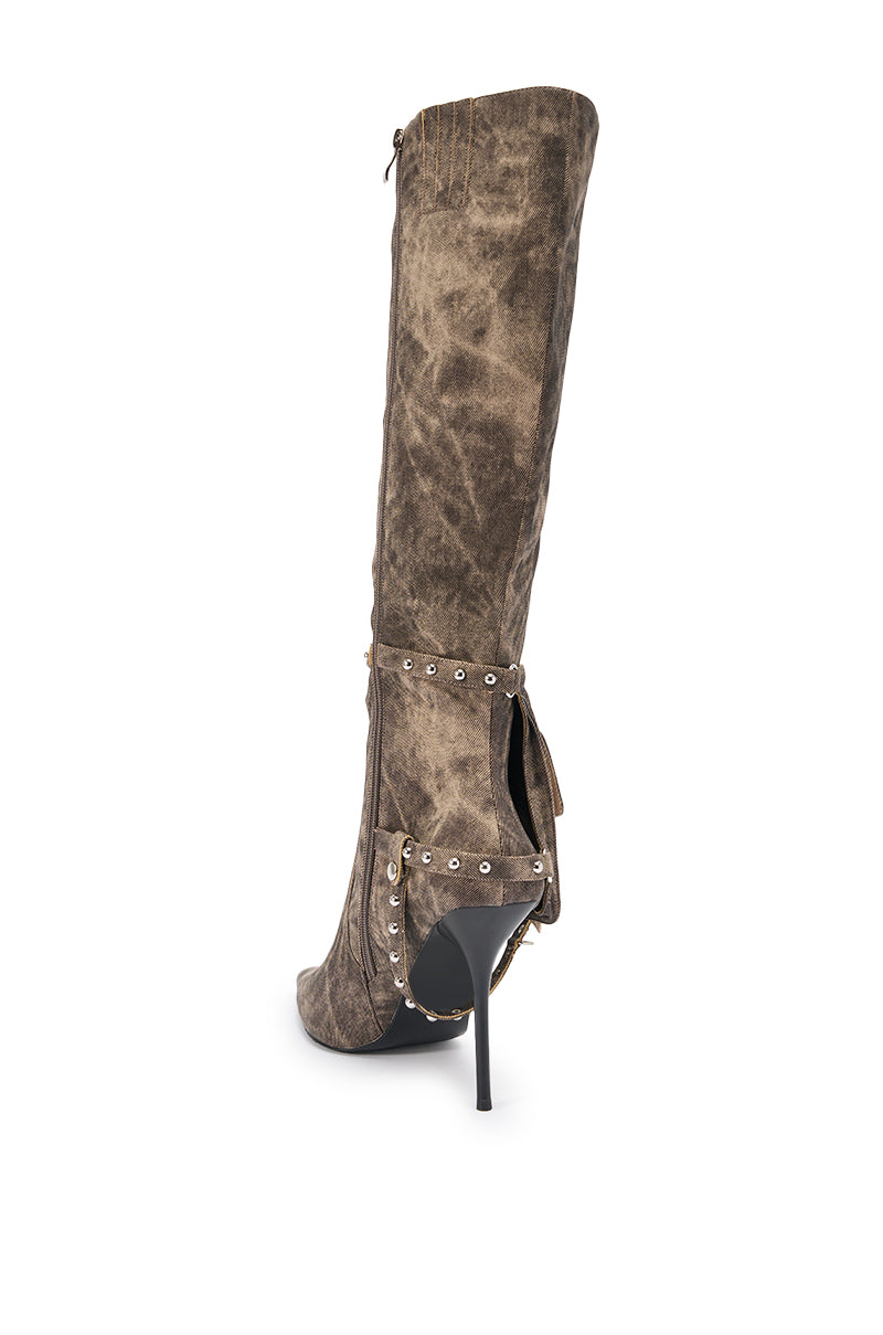 AZALEA WANG RONDEL BROWN MULTI DISTRESSED STILETTO BOOT