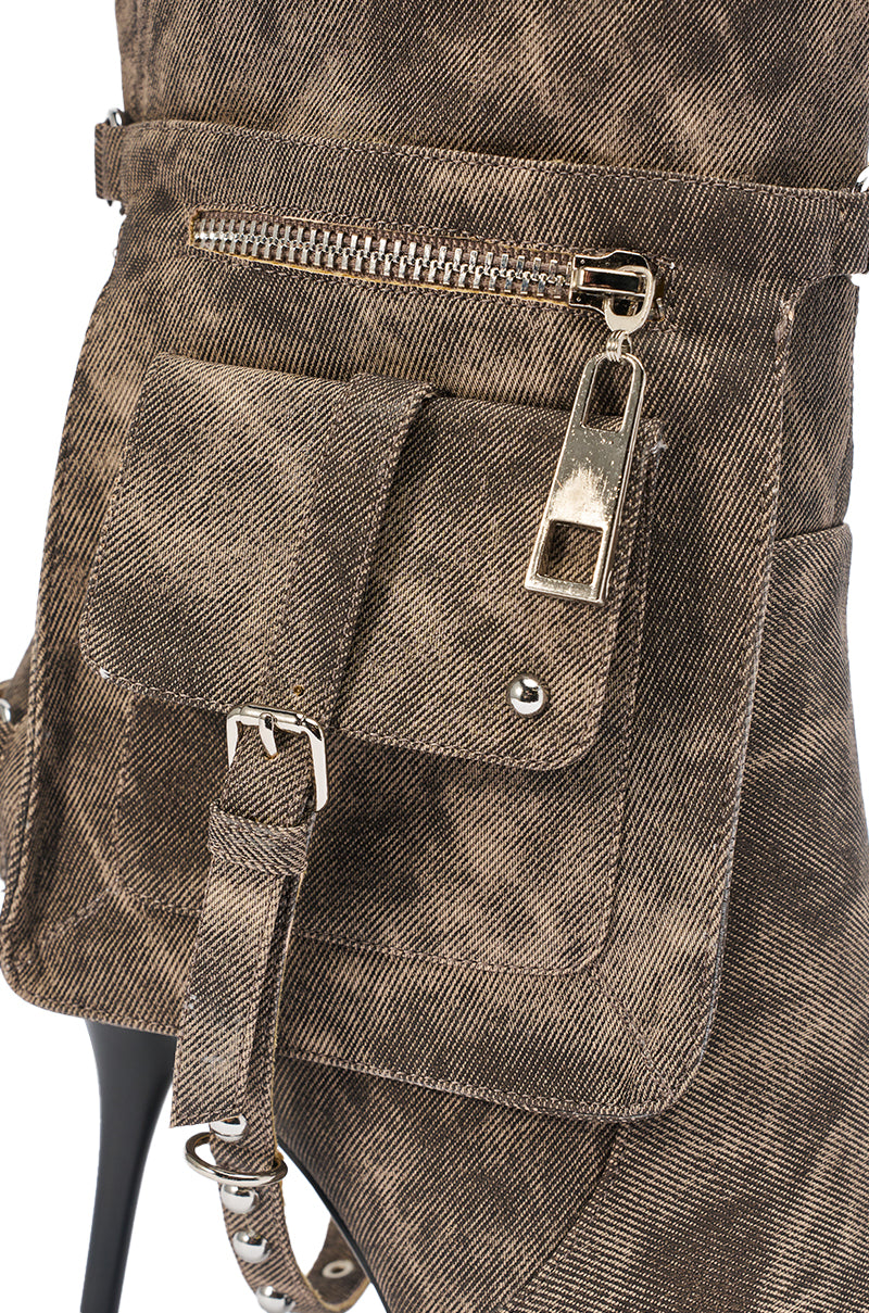 AZALEA WANG RONDEL BROWN MULTI DISTRESSED STILETTO BOOT